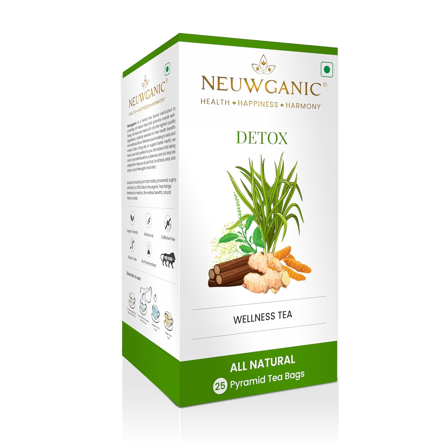 Neuwganic - Detox Wellness Tea Bags - 25 Pyramid Tea Bags - 50 Grams